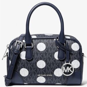 Michael Kors Thompson Extra-Small Polka Dot Signature Logo Satchel Bag Navy Blue